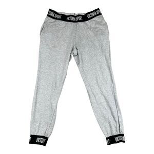 Victoria's Secret Pink Everyday Skinny Jogger Sweatpants Light Gray Logo SMALL